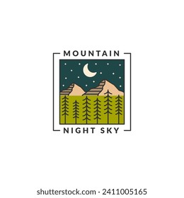 Mountain adventure outdoor badge vector illustration with monoline or line art style, design can be for t shirts, sticker, printing needs