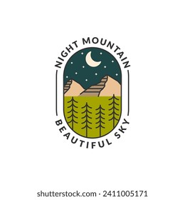 Mountain adventure outdoor badge vector illustration with monoline or line art style, design can be for t shirts, sticker, printing needs
