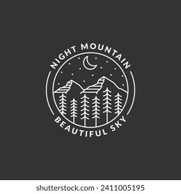 Mountain adventure outdoor badge vector illustration with monoline or line art style, design can be for t shirts, sticker, printing needs