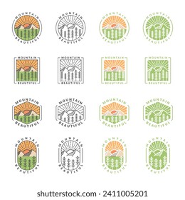 Aventura de montaña vectorial al aire libre ilustración con estilo de arte monolíneo o de línea, el diseño puede ser para camisetas, pegatinas, necesidades de impresión
