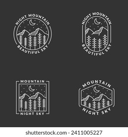 Mountain adventure outdoor badge vector illustration with monoline or line art style, design can be for t shirts, sticker, printing needs