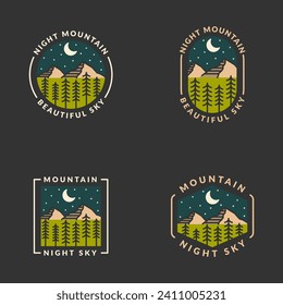 Mountain adventure outdoor badge vector illustration with monoline or line art style, design can be for t shirts, sticker, printing needs