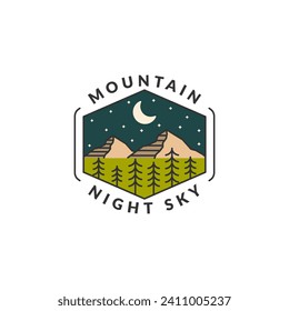 Mountain adventure outdoor badge vector illustration with monoline or line art style, design can be for t shirts, sticker, printing needs