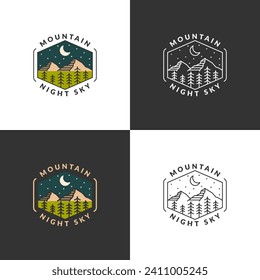 Mountain adventure outdoor badge vector illustration with monoline or line art style, design can be for t shirts, sticker, printing needs