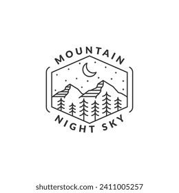 Mountain adventure outdoor badge vector illustration with monoline or line art style, design can be for t shirts, sticker, printing needs