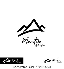 Mountain adventure outdoor logo abstract dry ink brush style simple logo with mountain icon and script text