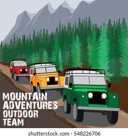 mountain adventure outdoor team illustration for print