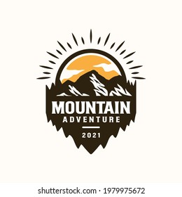 Mountain Adventure and Outdoor Vintage Logo Template. Badge or Emblem Style. Vector Illustration