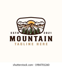 Mountain Adventure and Outdoor Vintage Logo Template. Badge or Emblem Style. Vector Illustration
