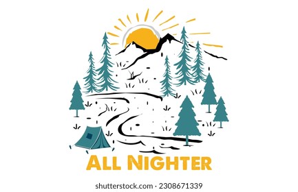 Mountain Adventure Outdoors Vector and Illustration t-shirt Design. Outdoors Adventure Motivational Typography t-shirt Design and Creative Kids.