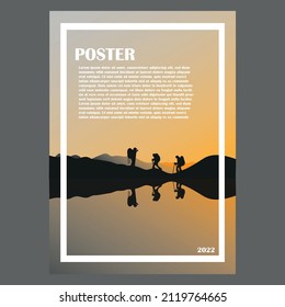 mountain adventure poster template design line art vector illustration design creative nature minimalist monoline outline linear simple modern