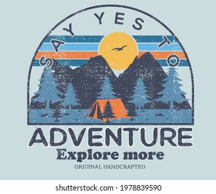 Mountain adventure printed t-shirt graphic design.