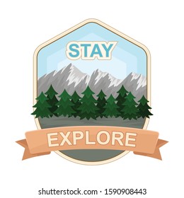 Mountain Adventure Rectangle-shaped Badge with Anchor Vector Item