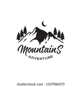 Mountain adventure retro hipsters or vintage logo design, outdoor logo template with line arts style