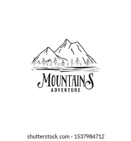 Mountain adventure retro hipsters or vintage logo design, outdoor logo template with line arts style