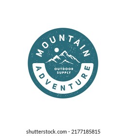 mountain adventure rustic vintage badge vector design .wanderlust Adventure logo. mountain with sun outdoor brand design icon logo illustration in circle badge