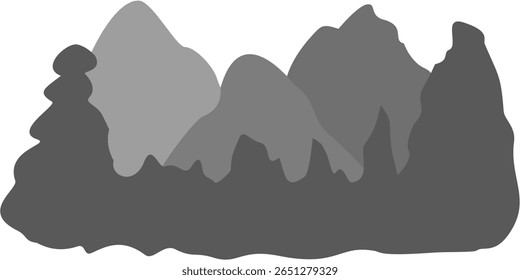 Mountain Adventure Silhouette Black and White Color