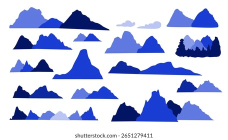 Mountain Adventure Silhouette Blue Color Bundle Set