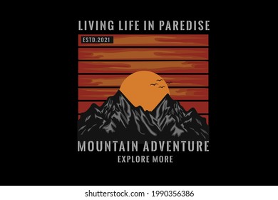 mountain adventure silhouette design with retro background