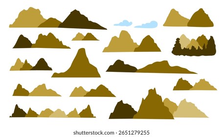 Mountain Adventure Silhouette Yellow Brown Color Bundle Set