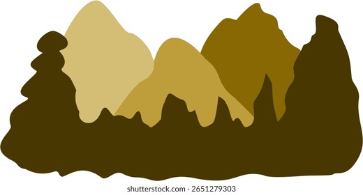 Mountain Adventure Silhouette Yellow Brown Color