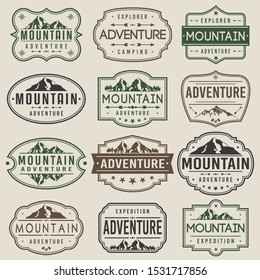 Mountain Adventure Stamp. Frames. Grunge Design. Icon Art Vector. Old Style Frames.