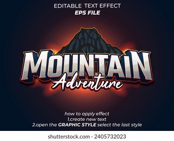 mountain adventure text effect, font editable, typography, 3d text for games. vector template