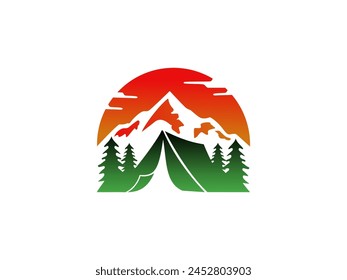 Mountain adventure and travel, Camping and hiking. Vector illustration