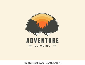 Mountain Adventure travel emblems badge vector. Camping outdoor adventure emblems, badges and logo patches. Mountain tourism, hiking. Outdoor mountains Summer Camp badges