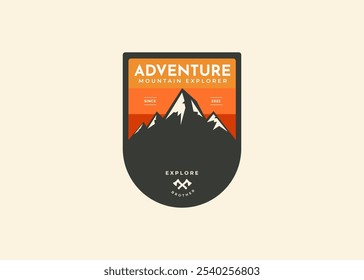Mountain Adventure travel emblems badge vector. Camping outdoor adventure emblems, badges and logo patches. Mountain tourism, hiking. Outdoor mountains Summer Camp badges