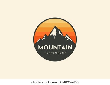 Mountain Adventure travel emblems badge vector. Camping outdoor adventure emblems, badges and logo patches. Mountain tourism, hiking. Outdoor mountains Summer Camp badges