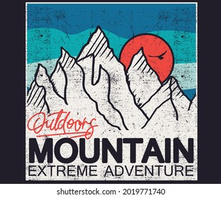 Mountain adventure trek vector t shirt design. Outdoor explore print for apparel ,poster,  sticker and others uses. 