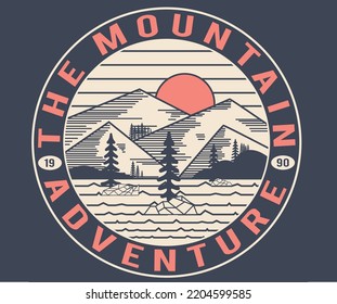 Mountain adventure vector graphic print for apparel, sticker, batch, background, poster and others.