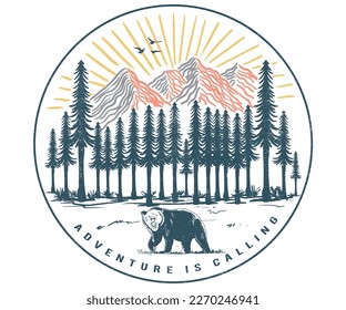 Mountain adventure vector graphic print design for apparel, sticker, poster, background and others. Mount outdoor t-shirt artwork design. Vintage artwork.	