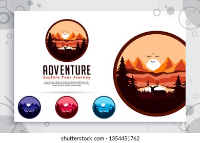 Mountain Adventure vector logo with badge concept design. Template Illustration mountain as a symbol of explorer wild nature