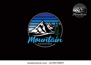 Mountain Adventure Vector Logo Template. The main symbol of the logo is mountains and pines tree this logo symbolizes a nature, peace, and calm, this logo also look modern, sporty, simple and young. 