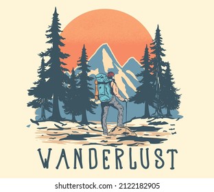 Mountain adventure vector print design for t shirt  sticker   others 