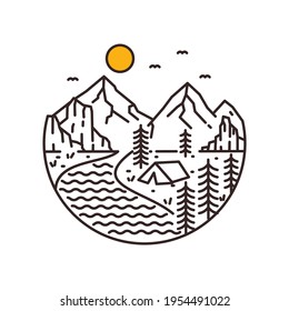mountain adventure vibes monoline vector illustration