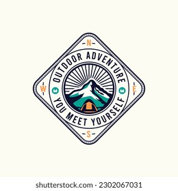 Mountain adventure vintage badge, travel logo template. 
Camping patch, prints. Stock label isolated