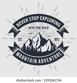 Mountain Adventure vintage label, badge, logo or emblem. Vector illustration.