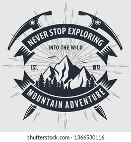 Mountain Adventure vintage label, badge, logo or emblem. Vector illustration.