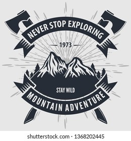 Mountain Adventure vintage label, badge, logo or emblem. Vector illustration.