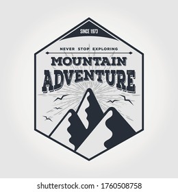 Mountain Adventure vintage label, badge, logo or emblem. Vector illustration.