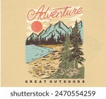 Mountain adventure vintage print design for t shirt. 