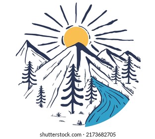 Mountain adventure vintage print design for t shirt and others. Keep nature wild graphic artwork.
