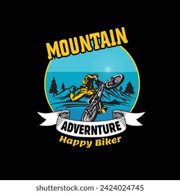 Mountain advernture happy biker t shirt Logo design svg