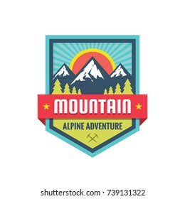 Mountain alpine adventure - vector logo template concept illustration. Expedition creative badge sign. Graphic design element.