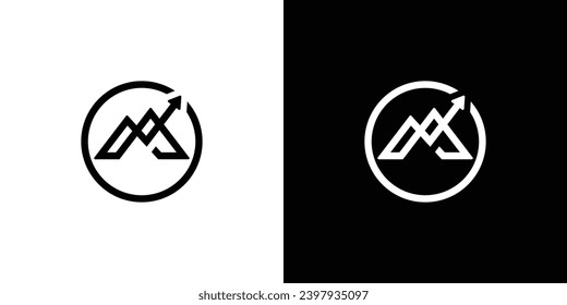 Mountain Arrow Logo Design. Circle Summit Up with Minimalist Style. Icon Symbol Vector Design Template.