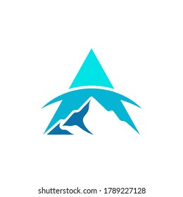 Mountain arrow simple flat logo template in blue color