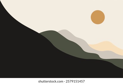 Mountain Art Vector With Sun Design. Mountain Papercut Design